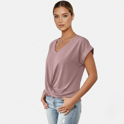 Blouse Women's V-neck Short Sleeve Twist Front