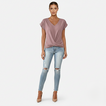 Blouse Women's V-neck Short Sleeve Twist Front
