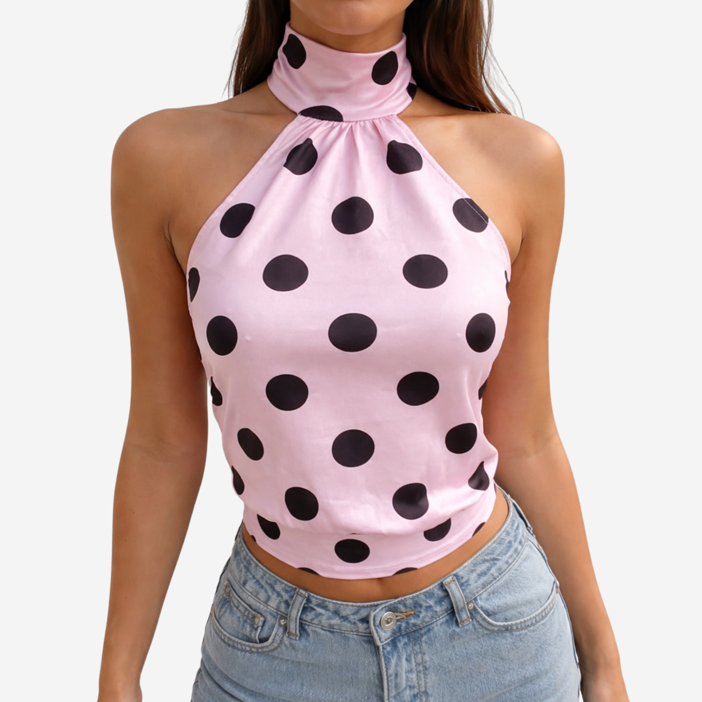 Polka Dot Blouse Women's Halter Neck Sleeveless Tie Back