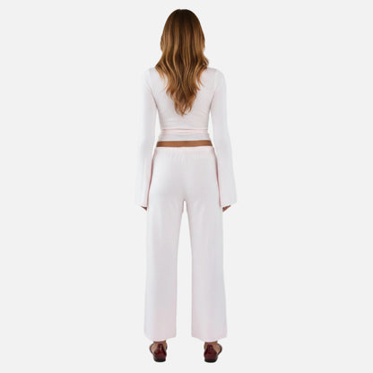 Knit Lounge Set Women's Wrap Top and Wide Leg Trousers