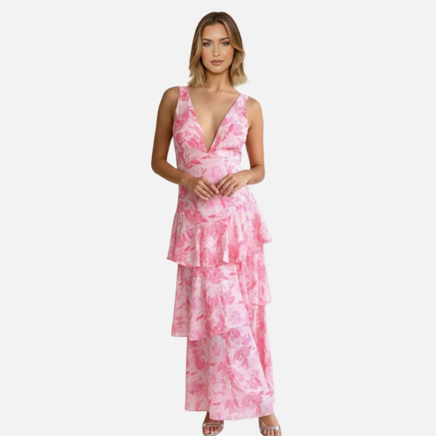 Maxi Dress Women's V-neck Floral Tiered