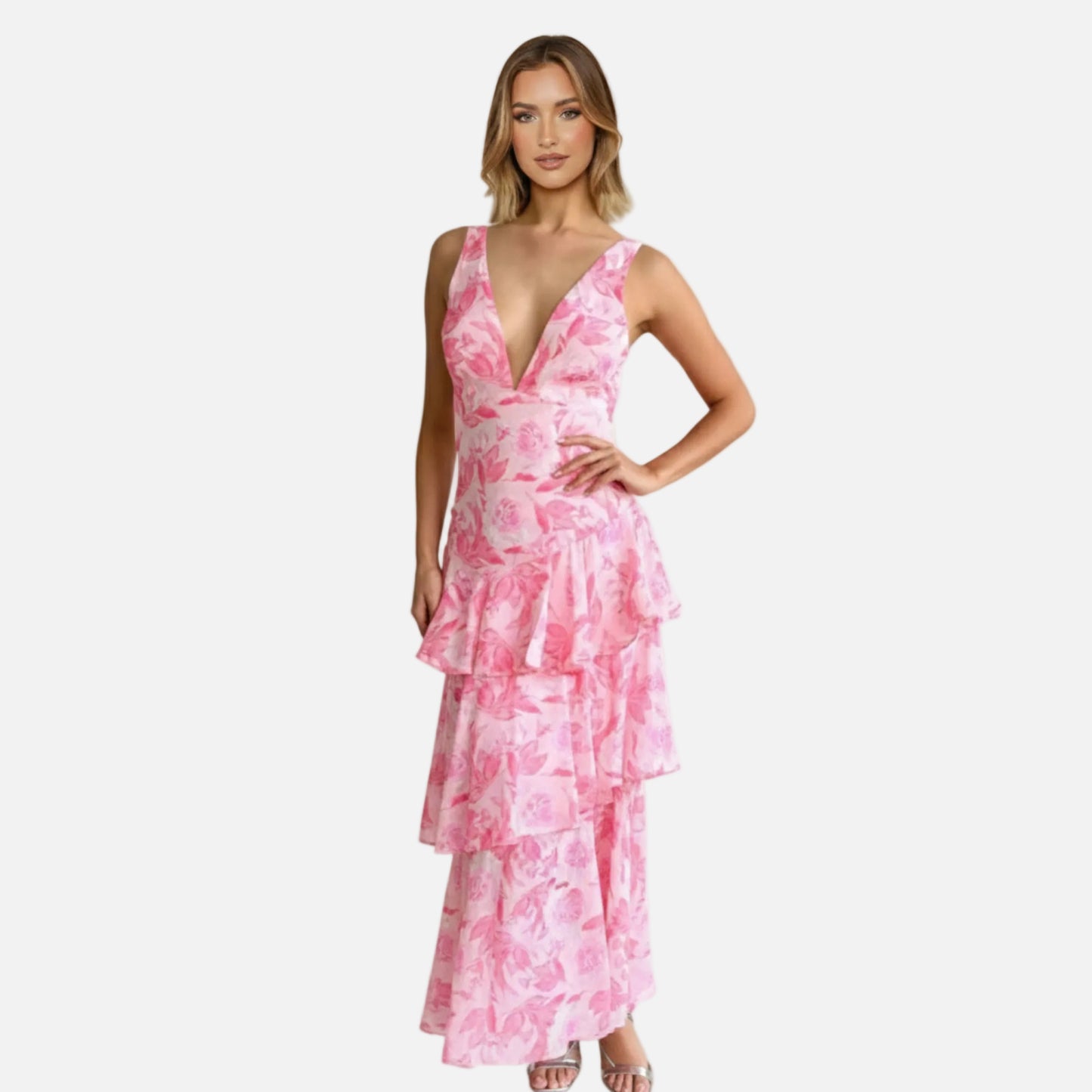 Maxi Dress Women's V-neck Floral Tiered