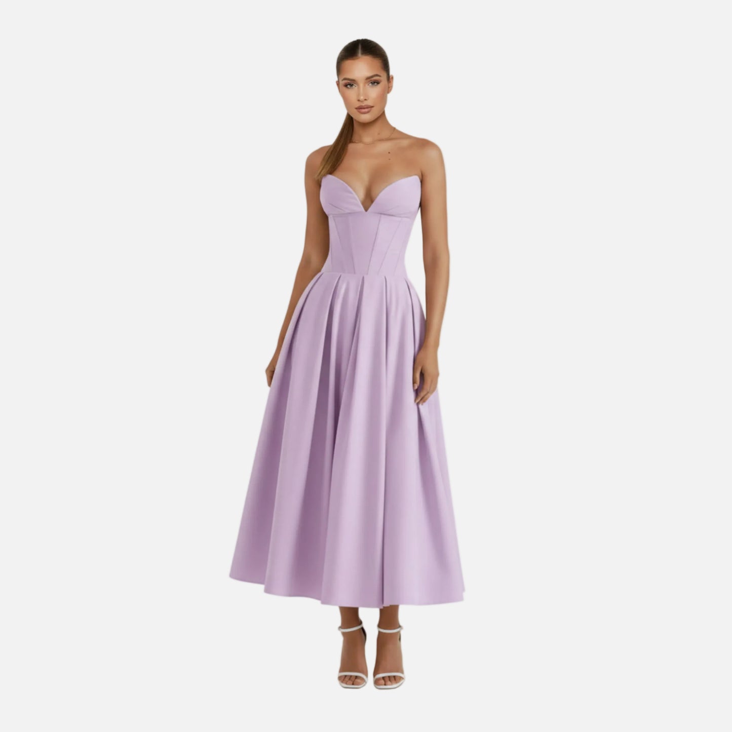 Midi Dress Women's Strapless Corset Bodice with Pockets