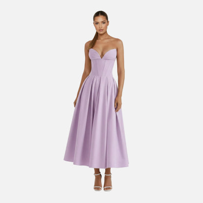 Midi Dress Women's Strapless Corset Bodice with Pockets