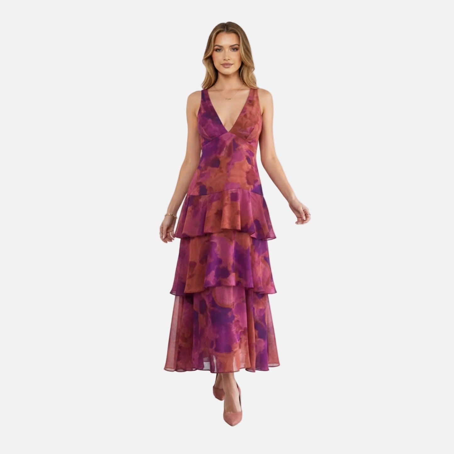 Maxi Dress Women's V-neck Floral Tiered