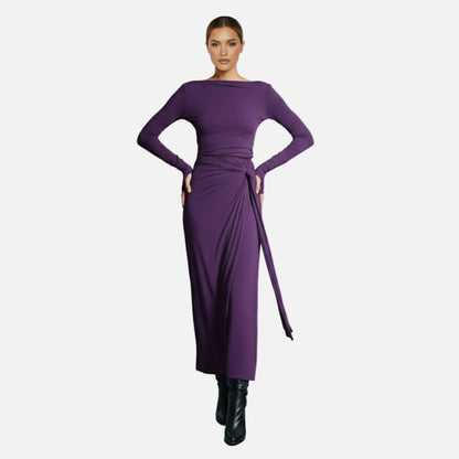 Wrap Maxi Dress Women's Long Sleeve Boat Neck