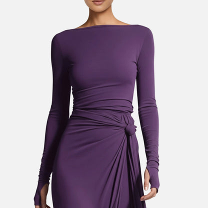 Wrap Maxi Dress Women's Long Sleeve Boat Neck