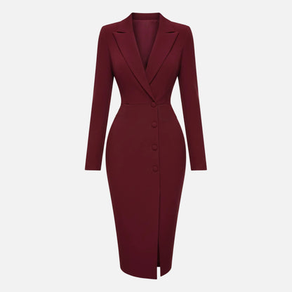 Blazer Midi Dress Women's Notch Lapel Long Sleeve