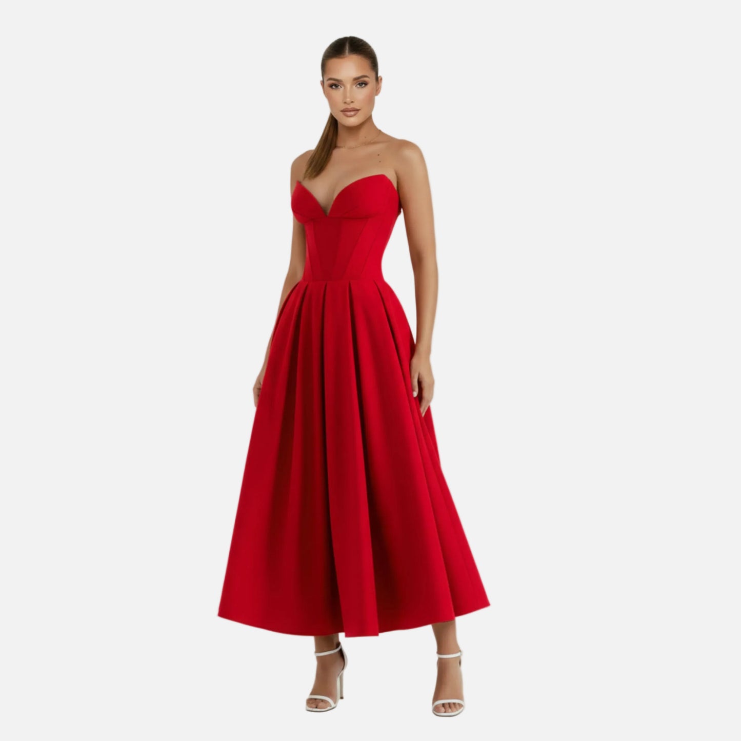 Midi Dress Women's Strapless Corset Bodice with Pockets