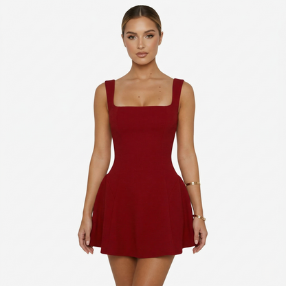 Mini Dress Women's Square Neck Sleeveless Skater