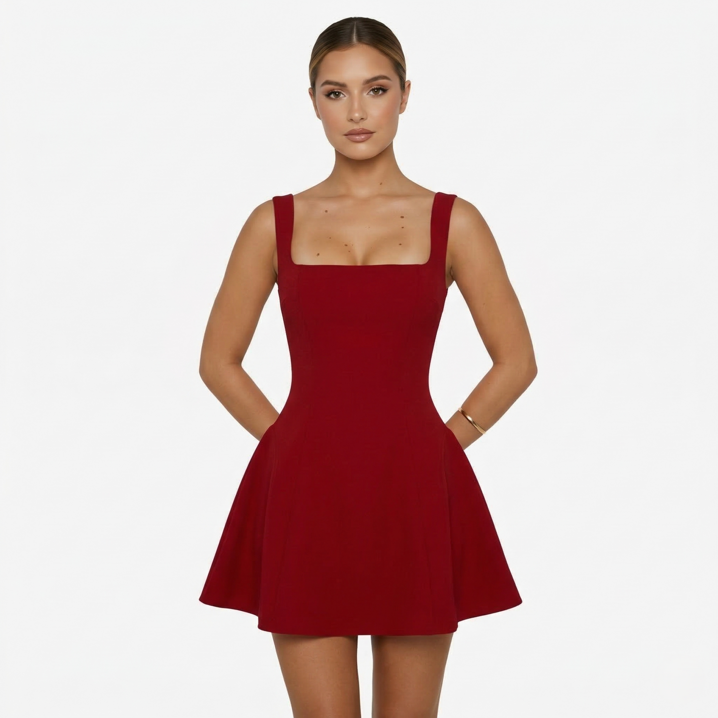 Mini Dress Women's Square Neck Sleeveless Skater