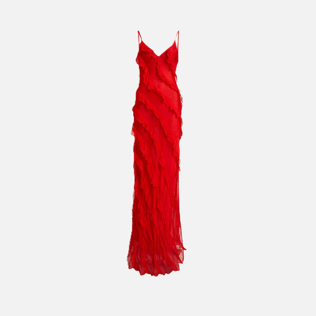 Maxi Dress Women's Chiffon Ruffle Spaghetti Strap