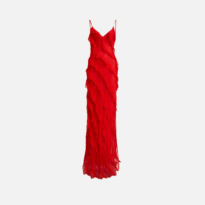 Maxi Dress Women's Chiffon Ruffle Spaghetti Strap
