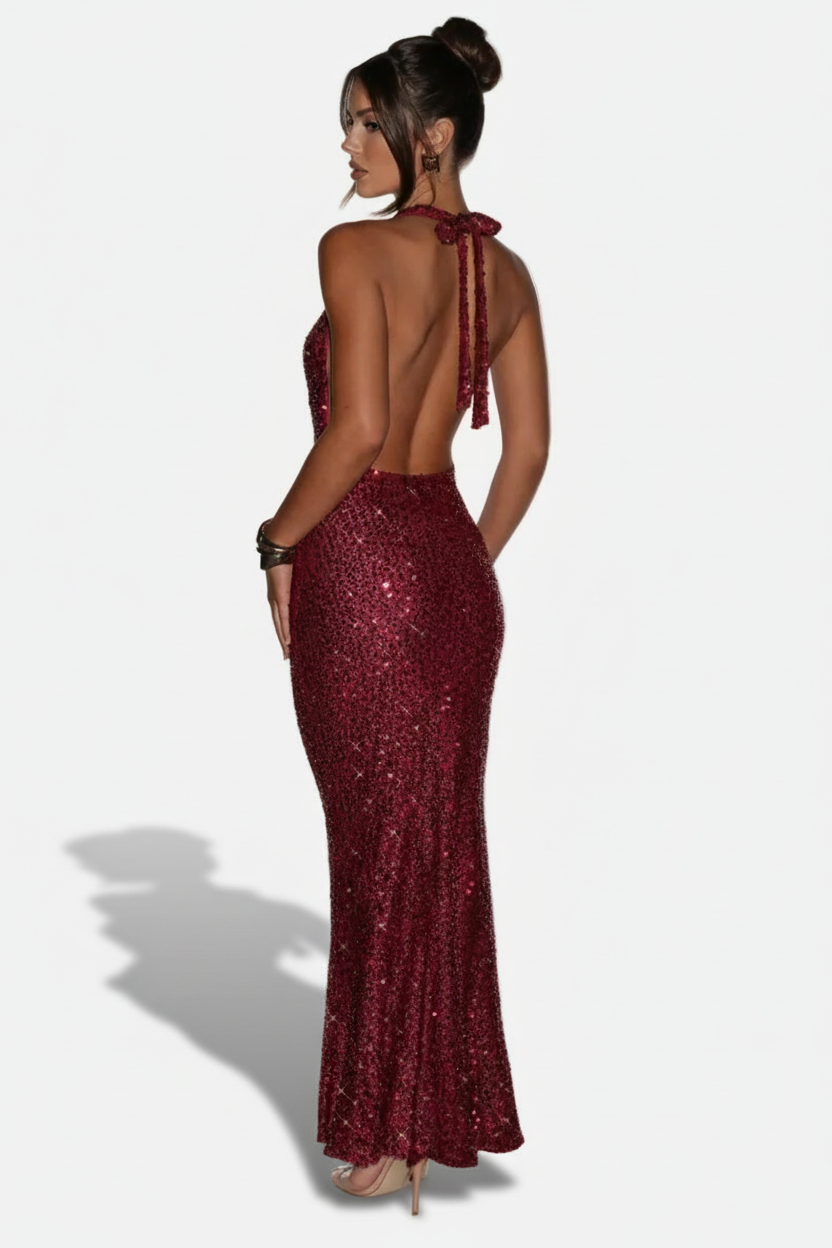 Mavenburry | Women’s Open Back Halter Maxi Dress