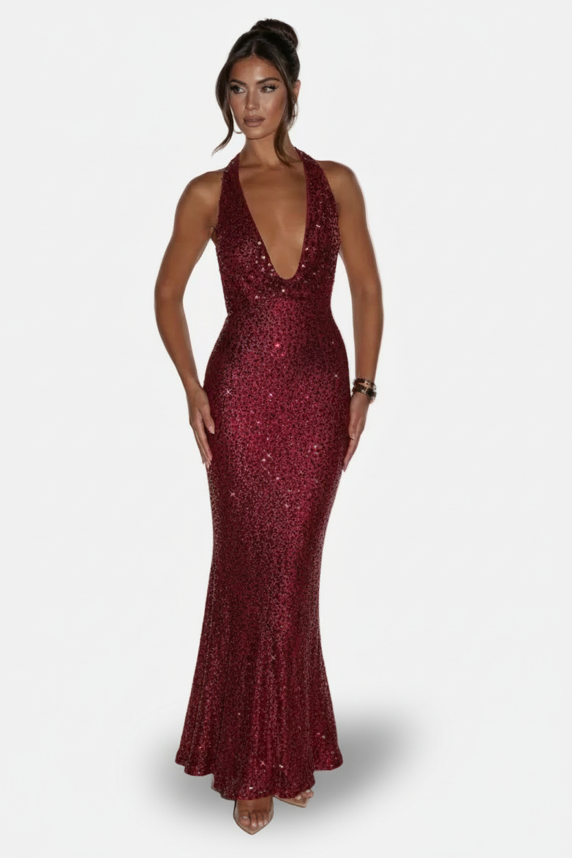 Mavenburry | Women’s Open Back Halter Maxi Dress