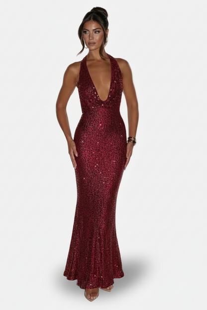 Mavenburry | Women’s Open Back Halter Maxi Dress