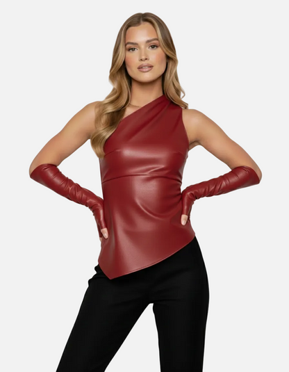 Mavenburry | Women’s One-Shoulder Faux Leather Top