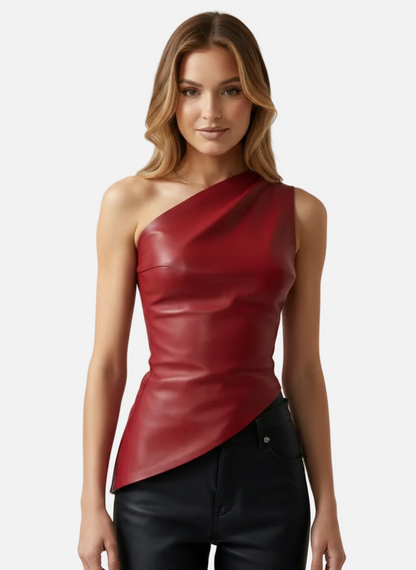 Mavenburry | Women’s One-Shoulder Faux Leather Top