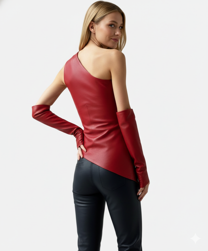 Mavenburry | Women’s One-Shoulder Faux Leather Top