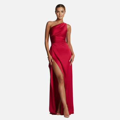 Maxi Dress Women's One Shoulder Satin Slit