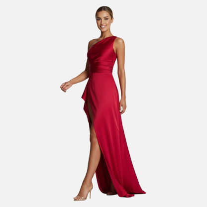 Maxi Dress Women's One Shoulder Satin Slit
