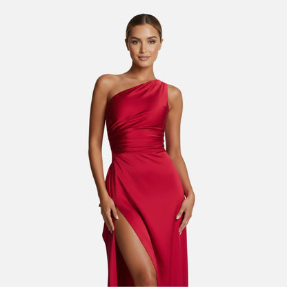 Maxi Dress Women's One Shoulder Satin Slit
