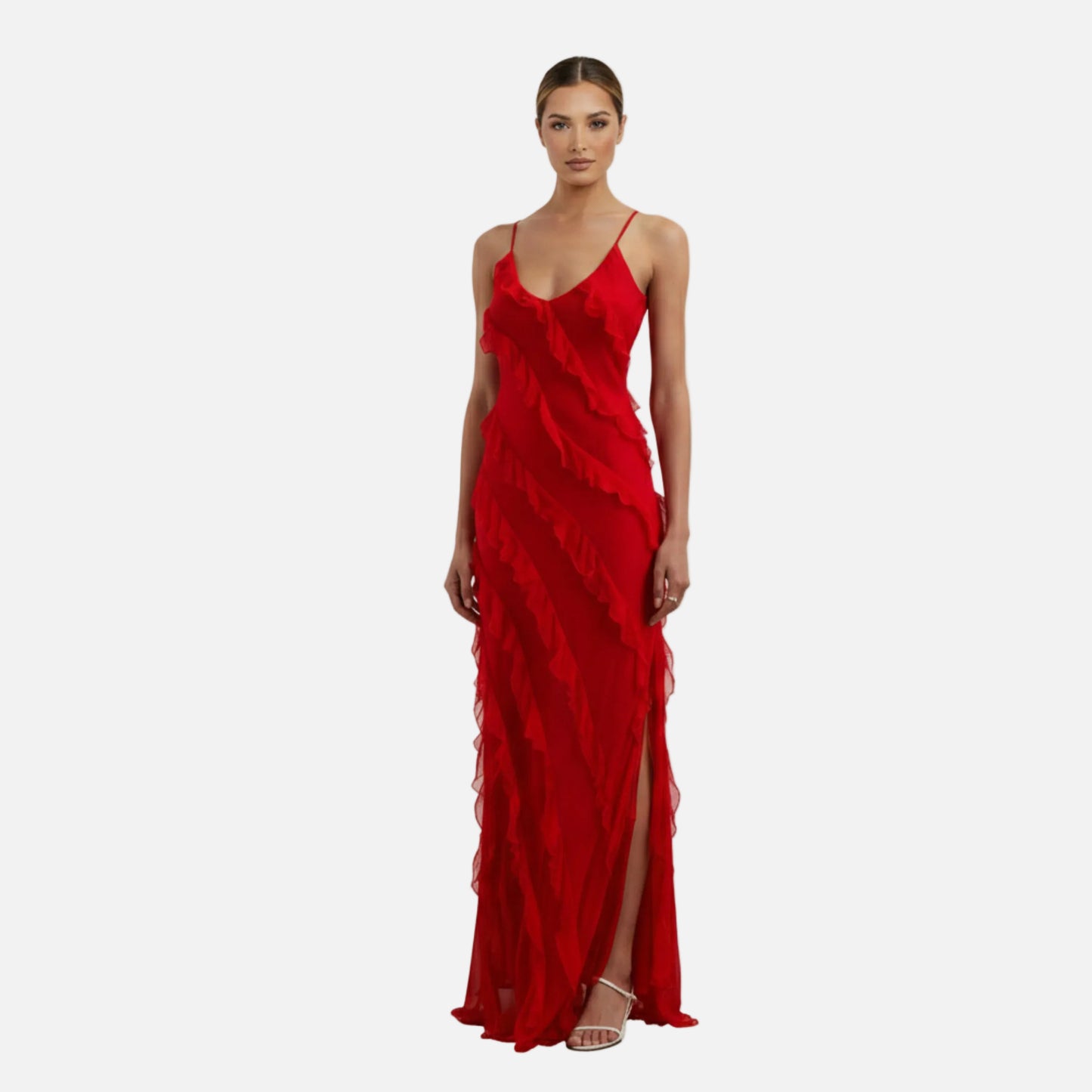 Maxi Dress Women's Chiffon Ruffle Spaghetti Strap