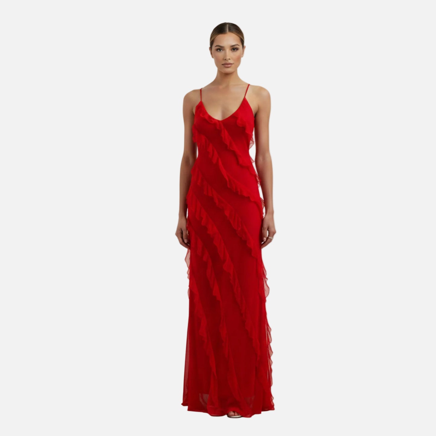 Maxi Dress Women's Chiffon Ruffle Spaghetti Strap