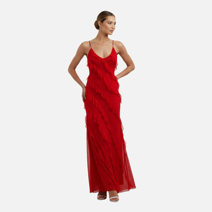 Maxi Dress Women's Chiffon Ruffle Spaghetti Strap