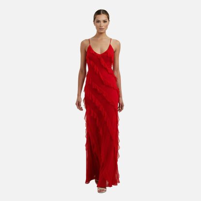 Maxi Dress Women's Chiffon Ruffle Spaghetti Strap
