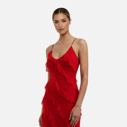 Maxi Dress Women's Chiffon Ruffle Spaghetti Strap