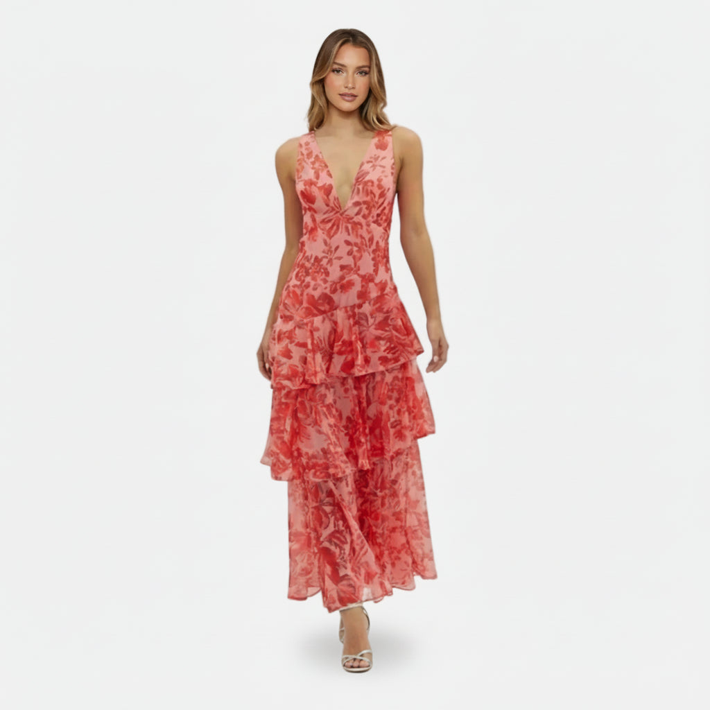 Maxi Dress Women's V-neck Floral Tiered