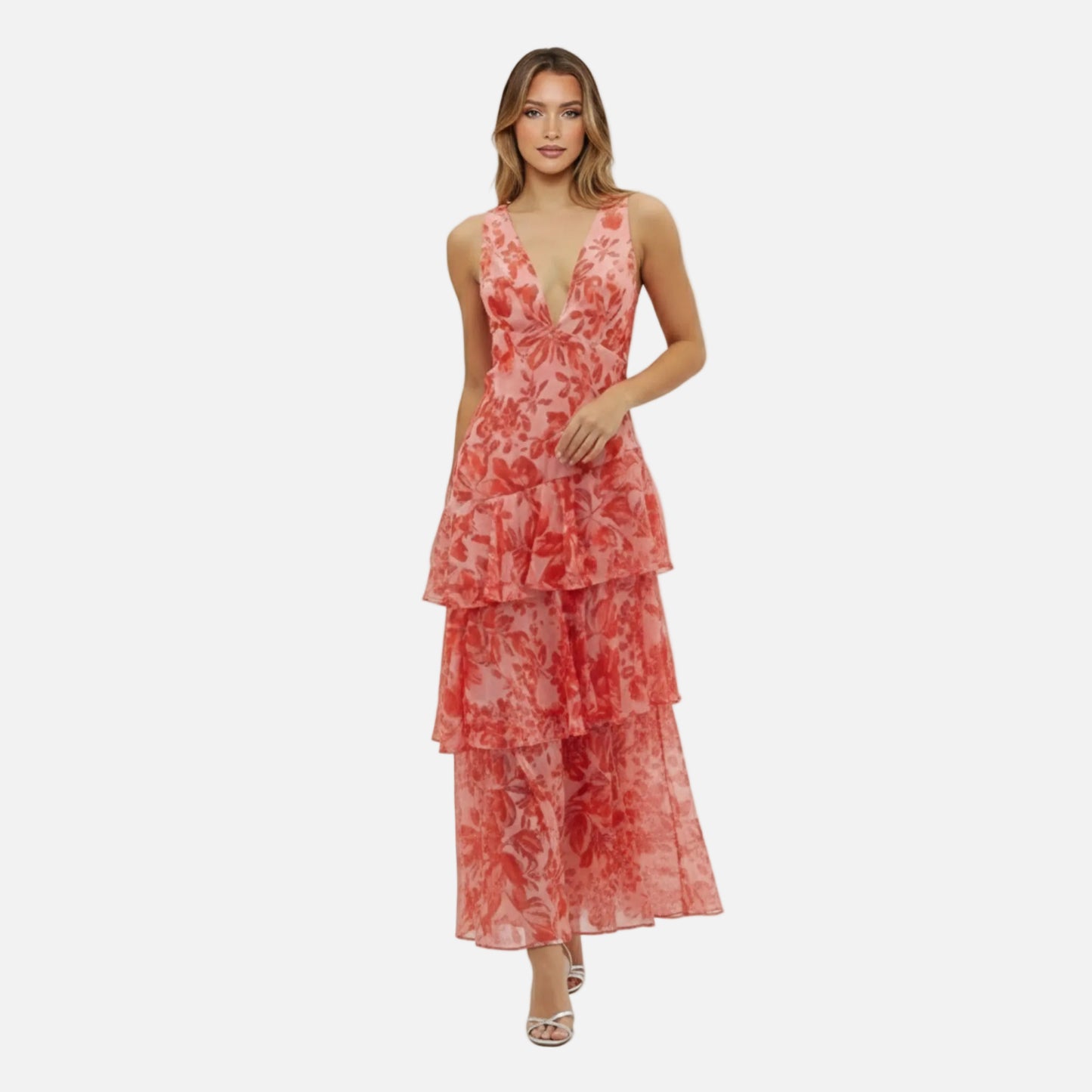 Maxi Dress Women's V-neck Floral Tiered