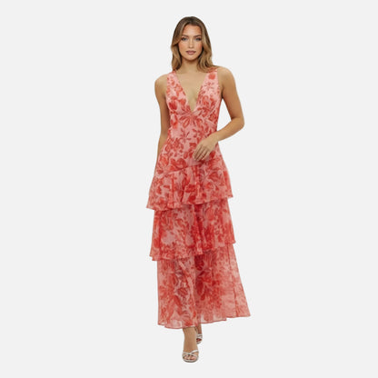 Maxi Dress Women's V-neck Floral Tiered