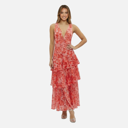 Maxi Dress Women's V-neck Floral Tiered
