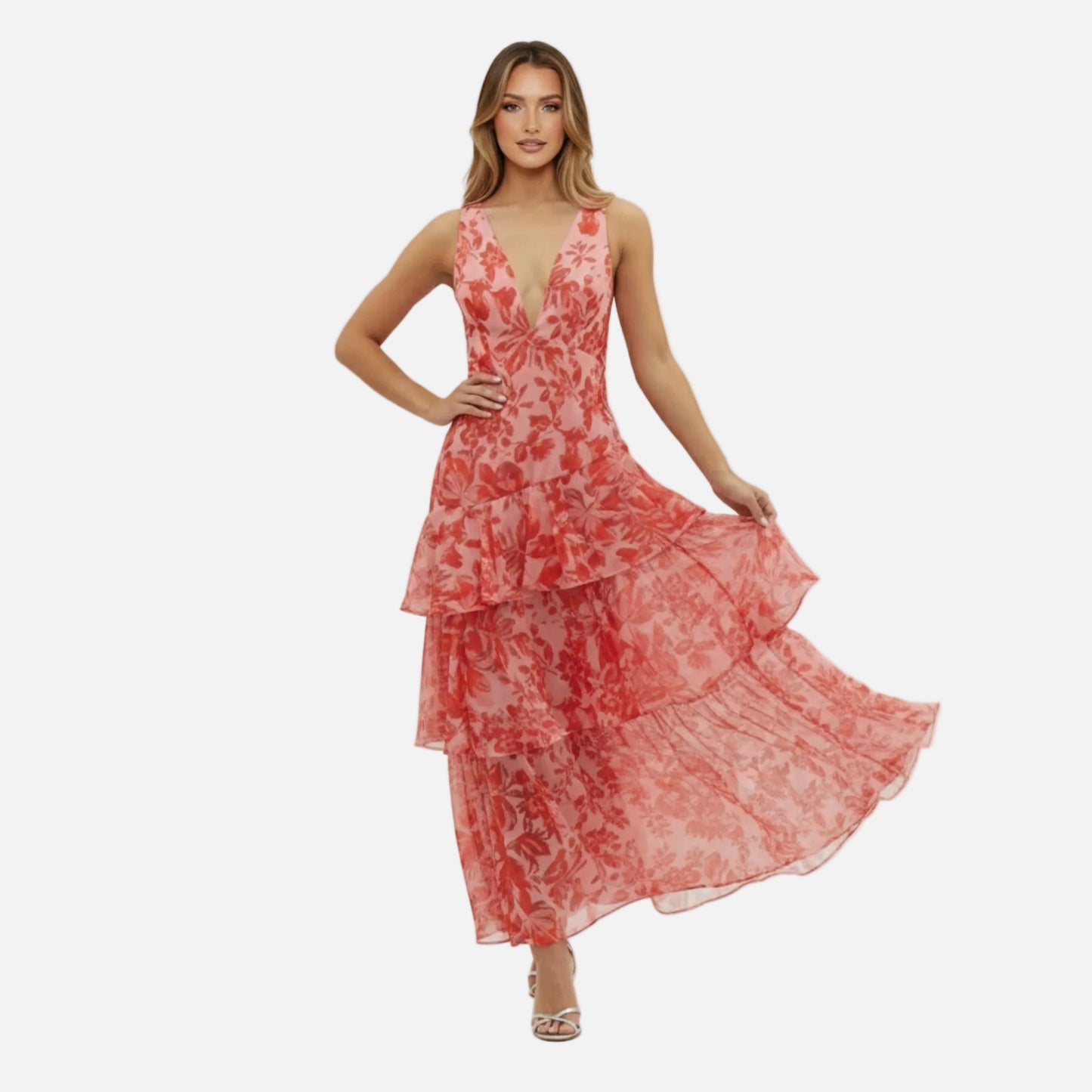 Maxi Dress Women's V-neck Floral Tiered