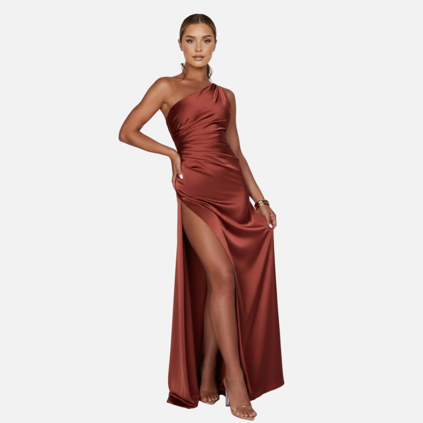 Maxi Dress Women's One Shoulder Satin Slit