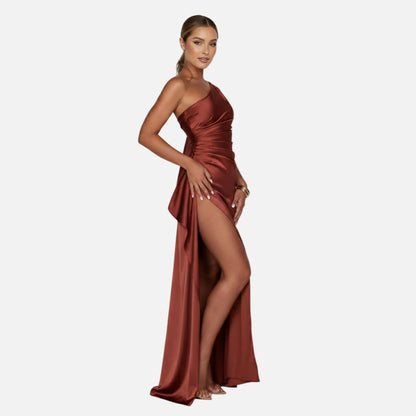 Maxi Dress Women's One Shoulder Satin Slit