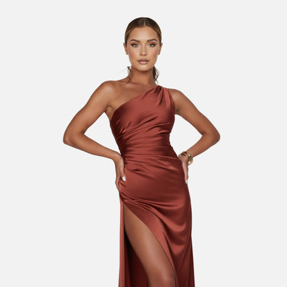 Maxi Dress Women's One Shoulder Satin Slit