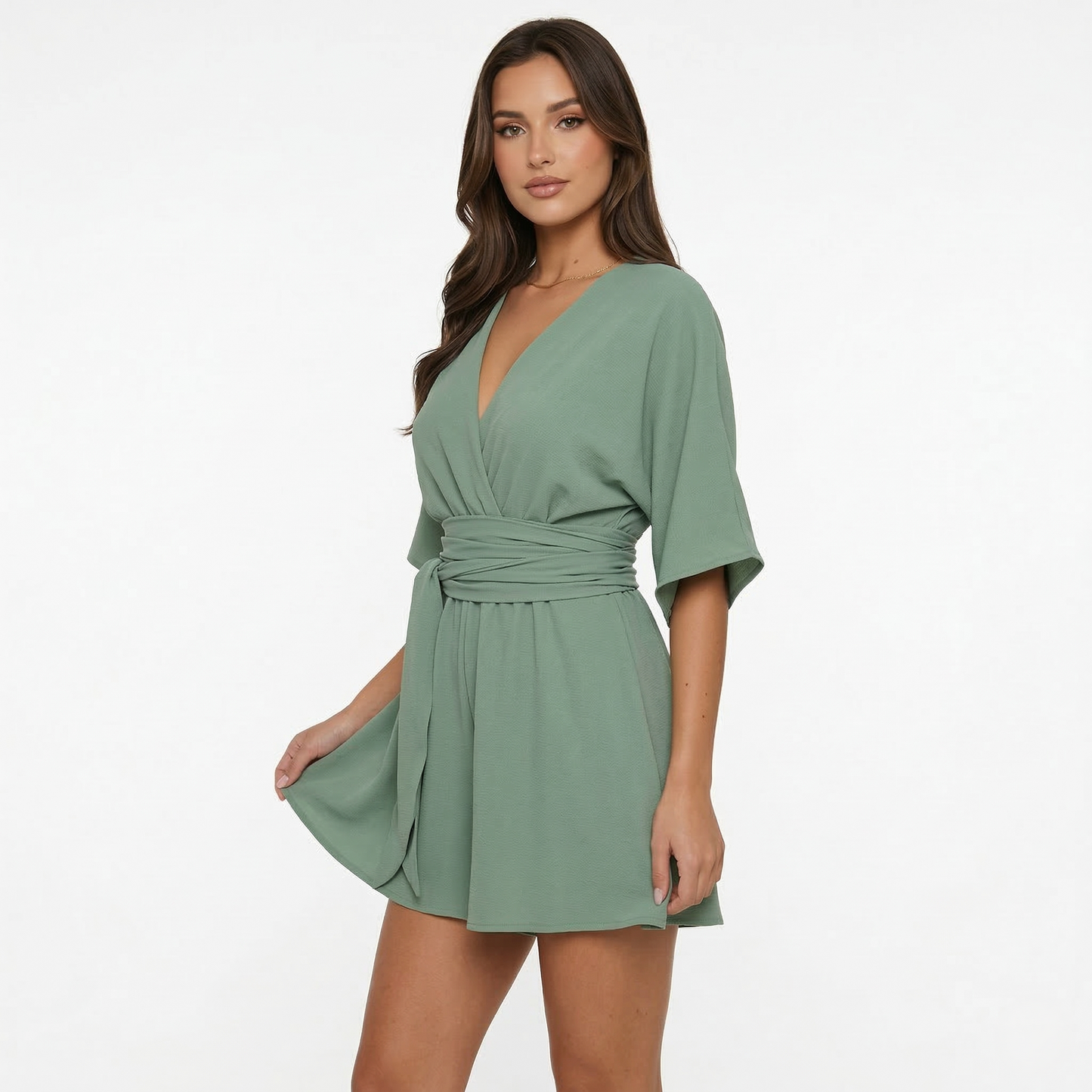 Playsuit Women's V-neck Wrap Tie Waist Belt Flowy Shorts