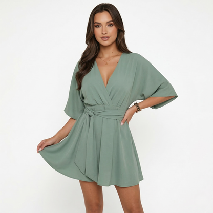 Playsuit Women's V-neck Wrap Tie Waist Belt Flowy Shorts