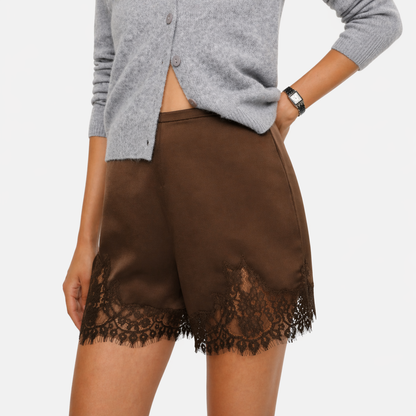 Shorts Women's Satin Lace Hem Elastic Waist