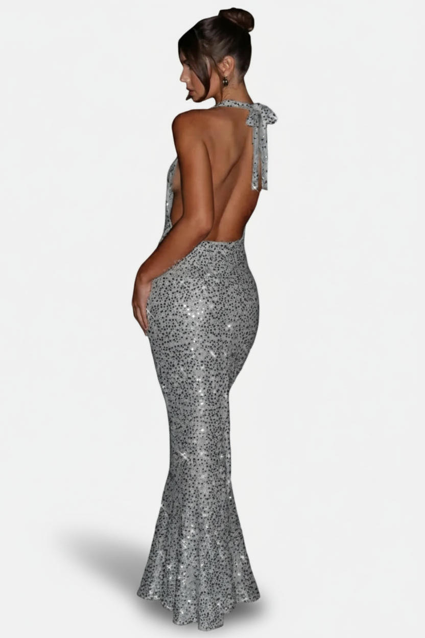 Mavenburry | Women’s Open Back Halter Maxi Dress