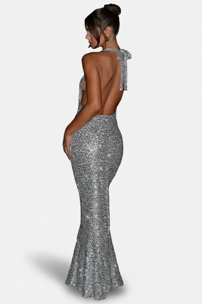 Mavenburry | Women’s Open Back Halter Maxi Dress