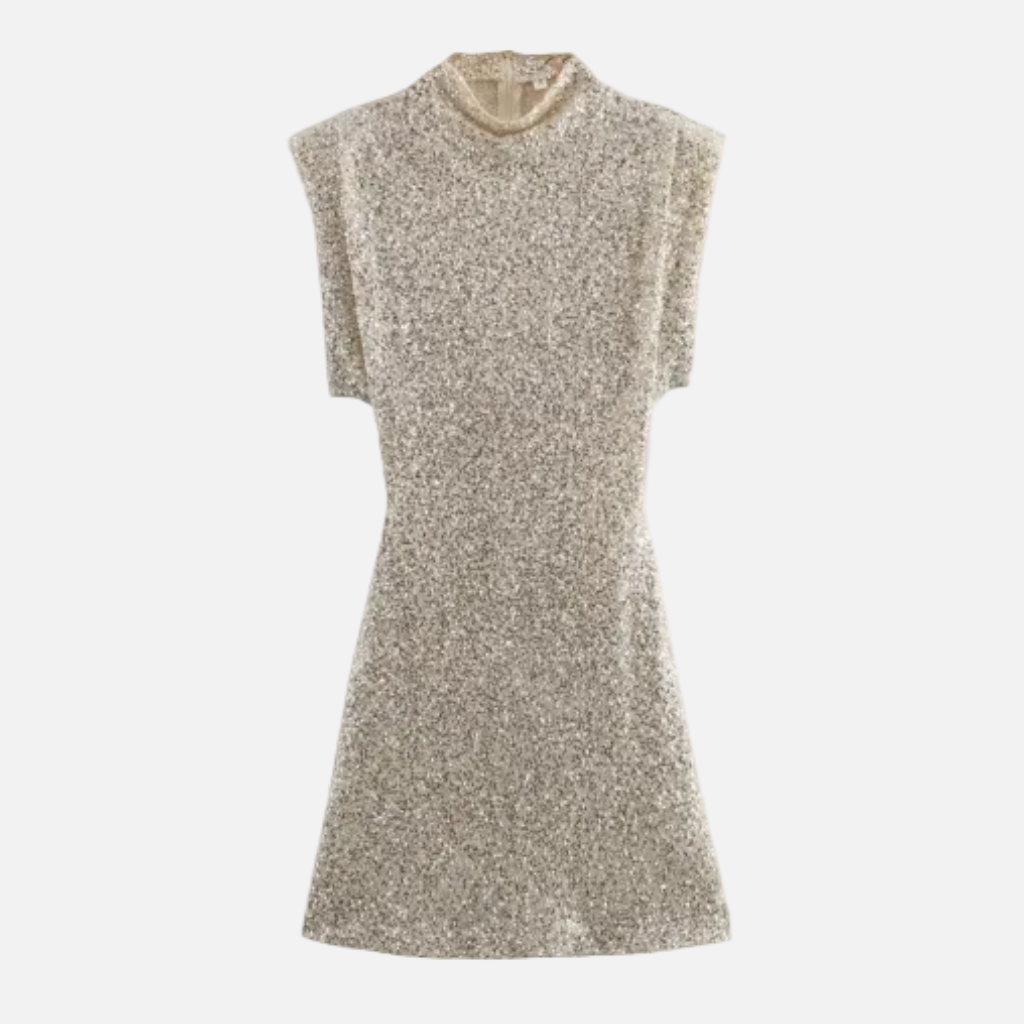 Mavenburry | Women’s Sequin Mini Dress  – Structured Shoulder Design