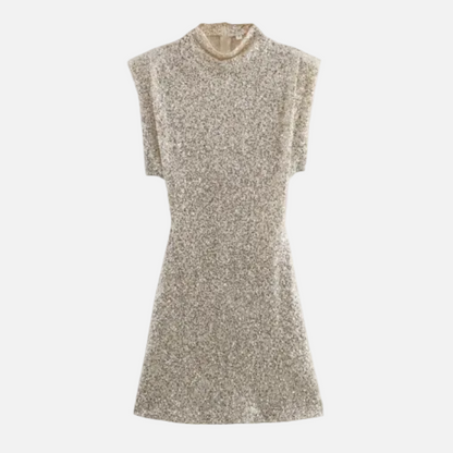 Mavenburry | Women’s Sequin Mini Dress  – Structured Shoulder Design