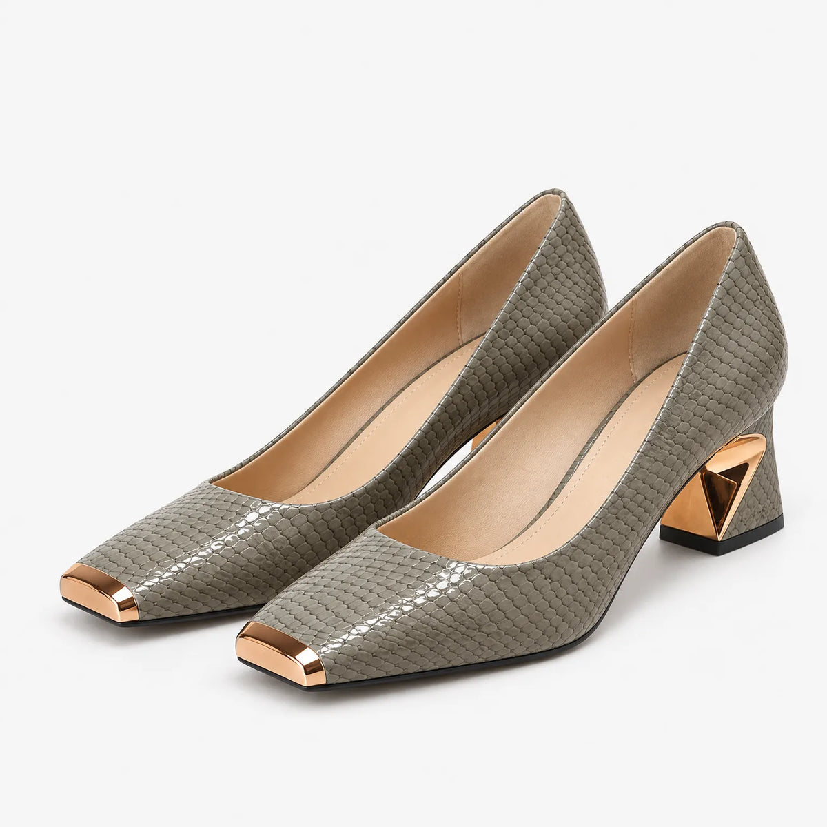 Snake Print Square Toe Heel Pumps