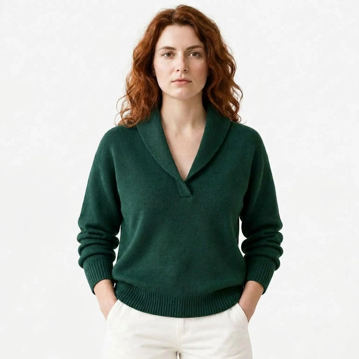 Soft V-Neck Jumper with Shawl Collar