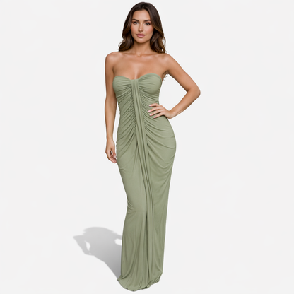Strapless Maxi Dress Women's Ruched Bodycon Draped Front