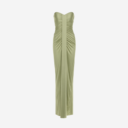 Strapless Maxi Dress Women's Ruched Bodycon Draped Front